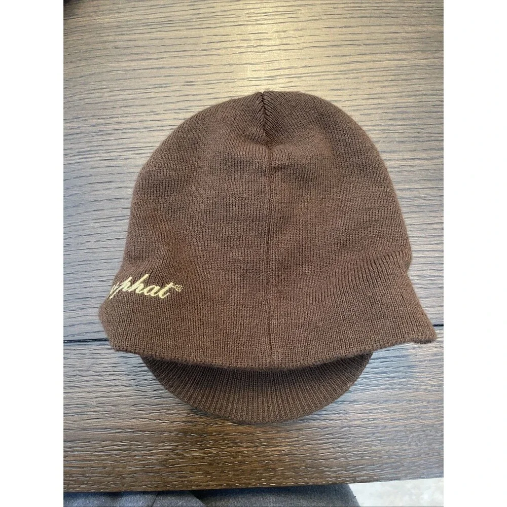 Vintage Y2K Baby Phat Brimmed Beanie in Brown wtih Gold Logo One Size